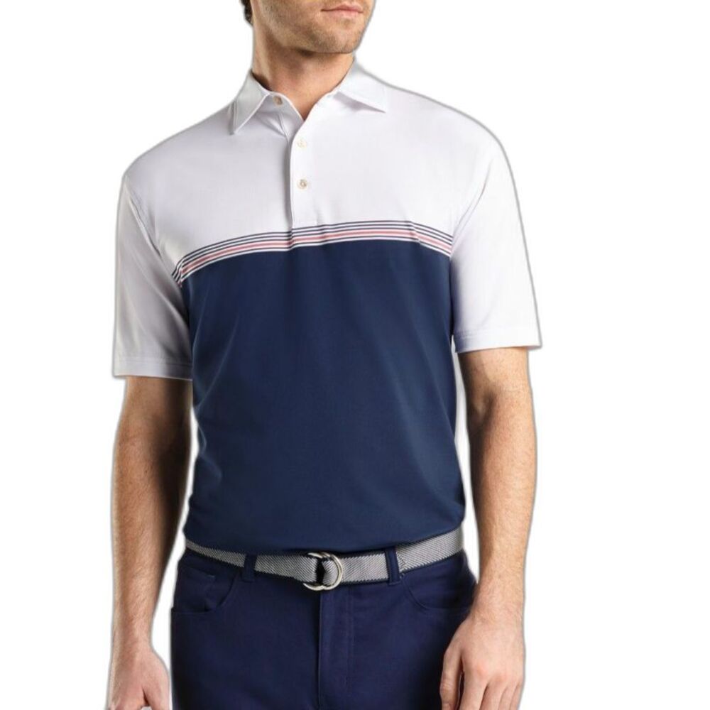 Peter Millar Men's White Blue  Summer Comfort Performance Polo Shirt Size XXL
